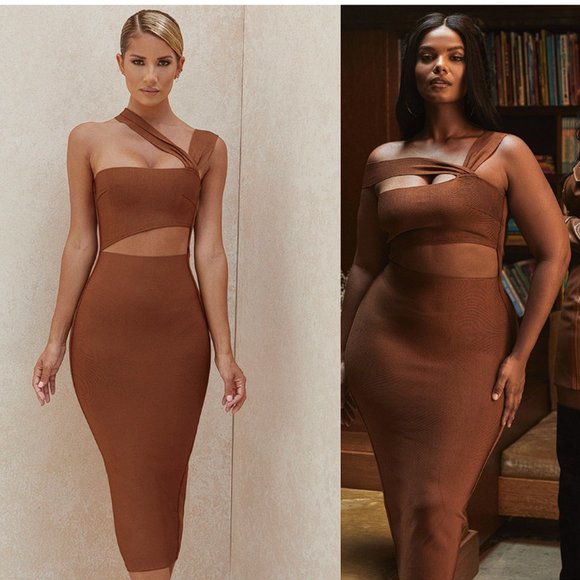 House of CB Dresses & Skirts - HOUSE OF CB 'Aina' Tan Cut Out Bandage Midi Dress NWOT